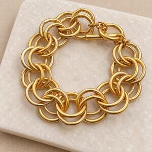 Anne Klein gold tone double chain link bracelet toggle